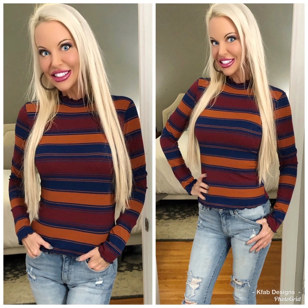 ❤️LAST 1! SALE!   Mock Neck Striped Top! - Picture 2 of 3